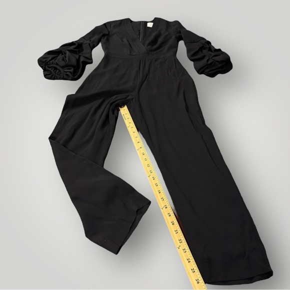 Alexis Black V-Neck Maximila Ruched-Sleeves Skinny-Leg Crepe Jumpsuit Size Small - Picture 11 of 12